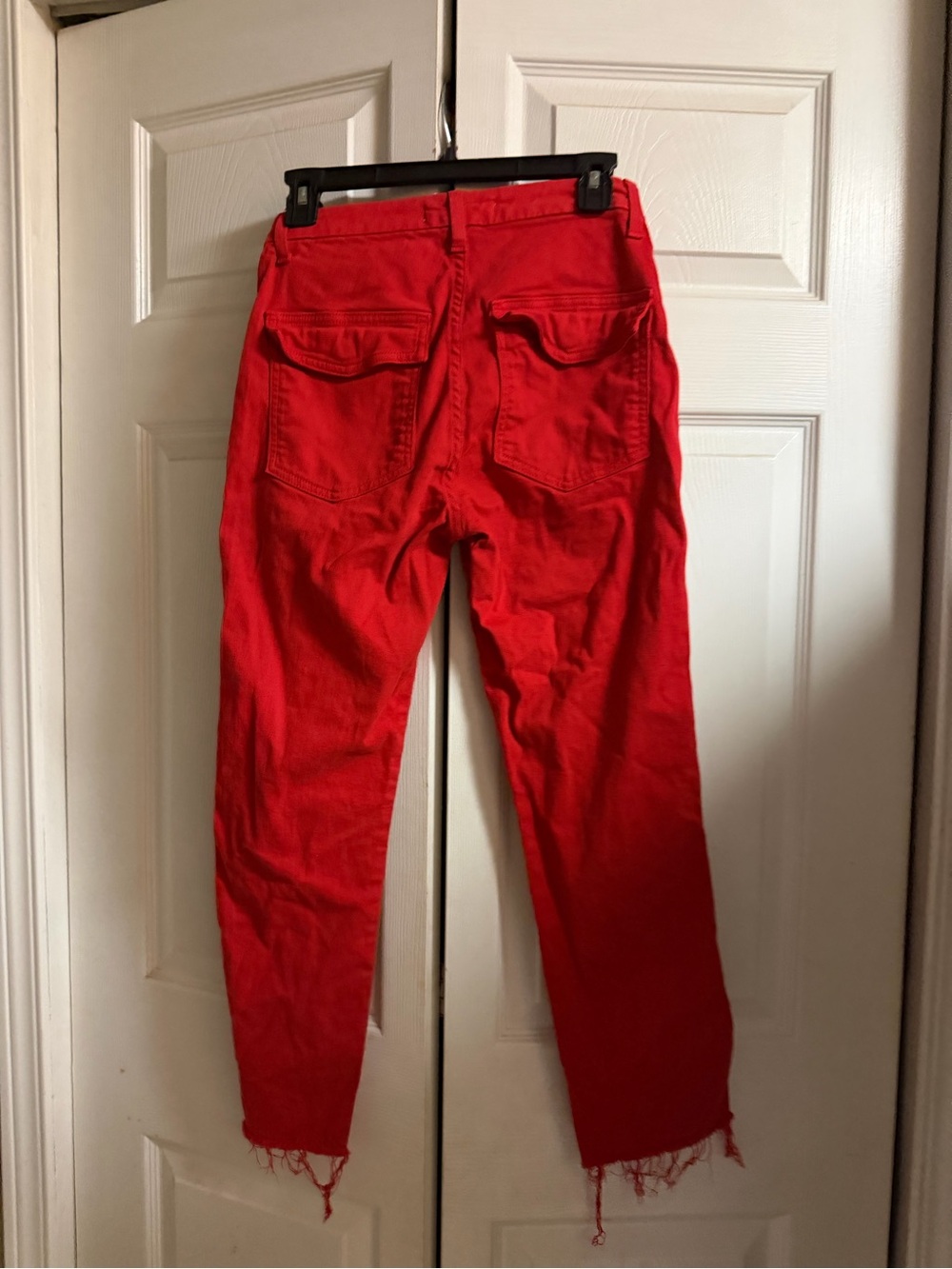 AMO Easy Army Red Cargo Pants with Frayed Hem NWT 23 - Picture 4 of 10
